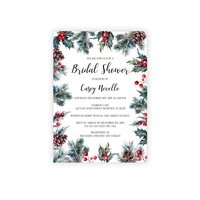 Winter Pine and Holly Christmas Bridal Shower Invitation