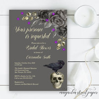 Halloween Gothic Bridal Shower Invitation, Spooky Skull and Raven