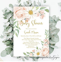 Pink Spring Baby Shower Invitation, Blush and White Baby Girl Shower