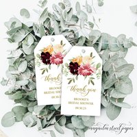 Fall Floral Bridal Shower Favor Tags, Autumn Watercolor Thank You Tags