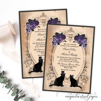 Black Cat Wedding Invitation, Vintage Halloween Cat Couple
