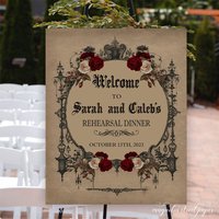 Elegant Vintage Goth Rehearsal Dinner Party Welcome Sign