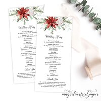 Winter Wedding Program, Christmas Poinsettia, Rose and Pine, Tea Length (We will reach out to you for your custom text.)