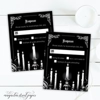 Gothic Halloween Wedding Invitation, Crescent Moon and Haunted House