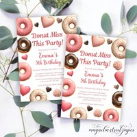 Donut Birthday Party Invitation, Donut Miss This Party, Valentine's Day