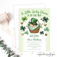 St. Patrick's Day Baby Shower Invitation, Little Charm Is On The Way