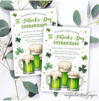 St. Patrick's Day Party Invitation, Green Beer and Shenanigans
