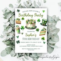 St. Patrick's Day Birthday Party Invitation, Birthday Cake and Slices