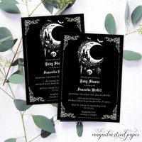 Crescent Moon Baby Shower Invitation, Goth Halloween