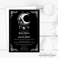 Crescent Moon Bridal Shower Invitation, Goth Halloween Vintage