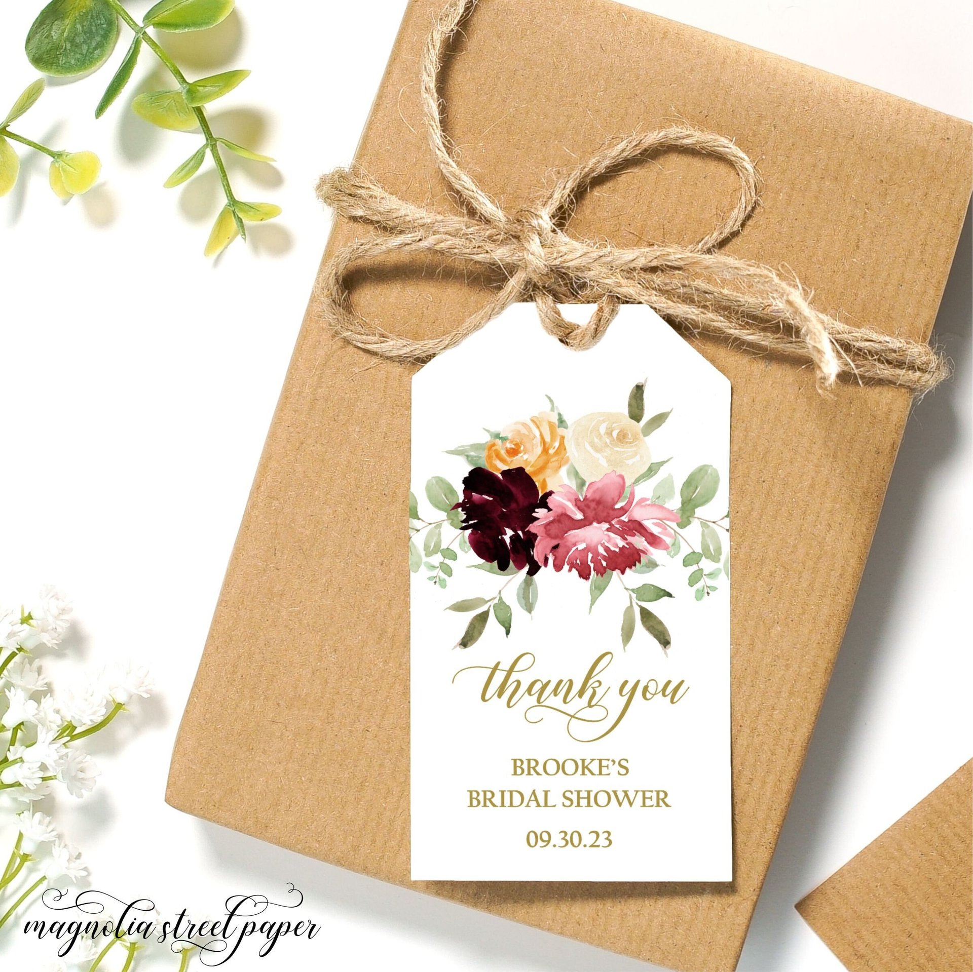 Fall Floral Bridal Shower Favor Tags, Autumn Watercolor Thank You Tags