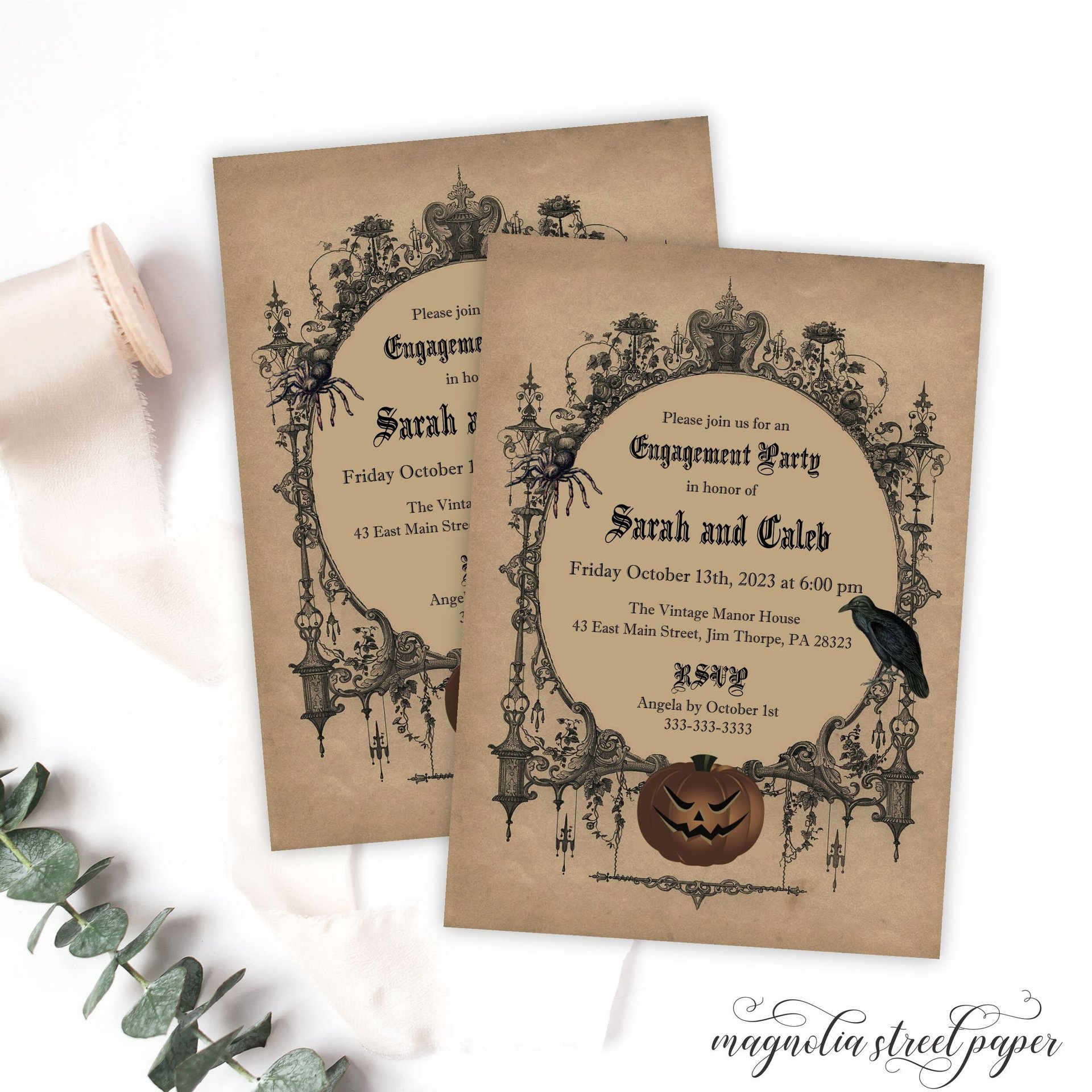 Halloween Gothic Engagement Party Invitation, Spooky Goth