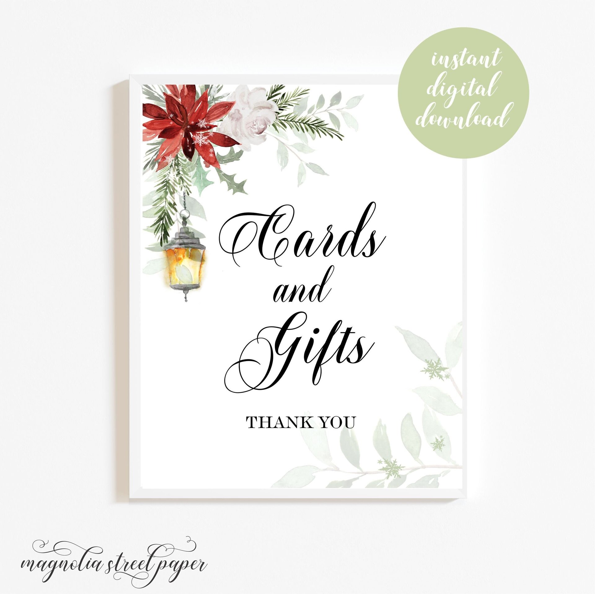 Printable Winter Cards and Gifts Sign, Wedding, Bridal or Baby Shower Sign