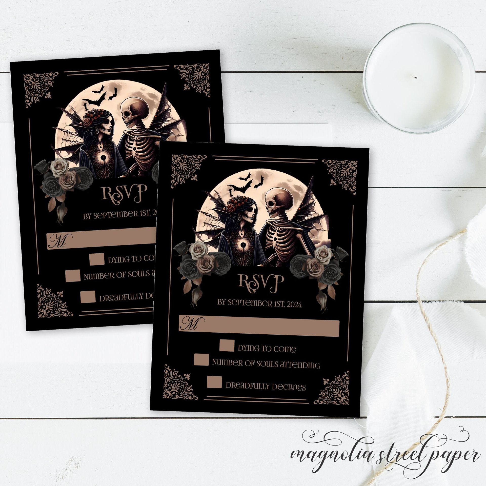 Halloween Goth Wedding Invitation, The Lovers Tarot Card Wedding Suite