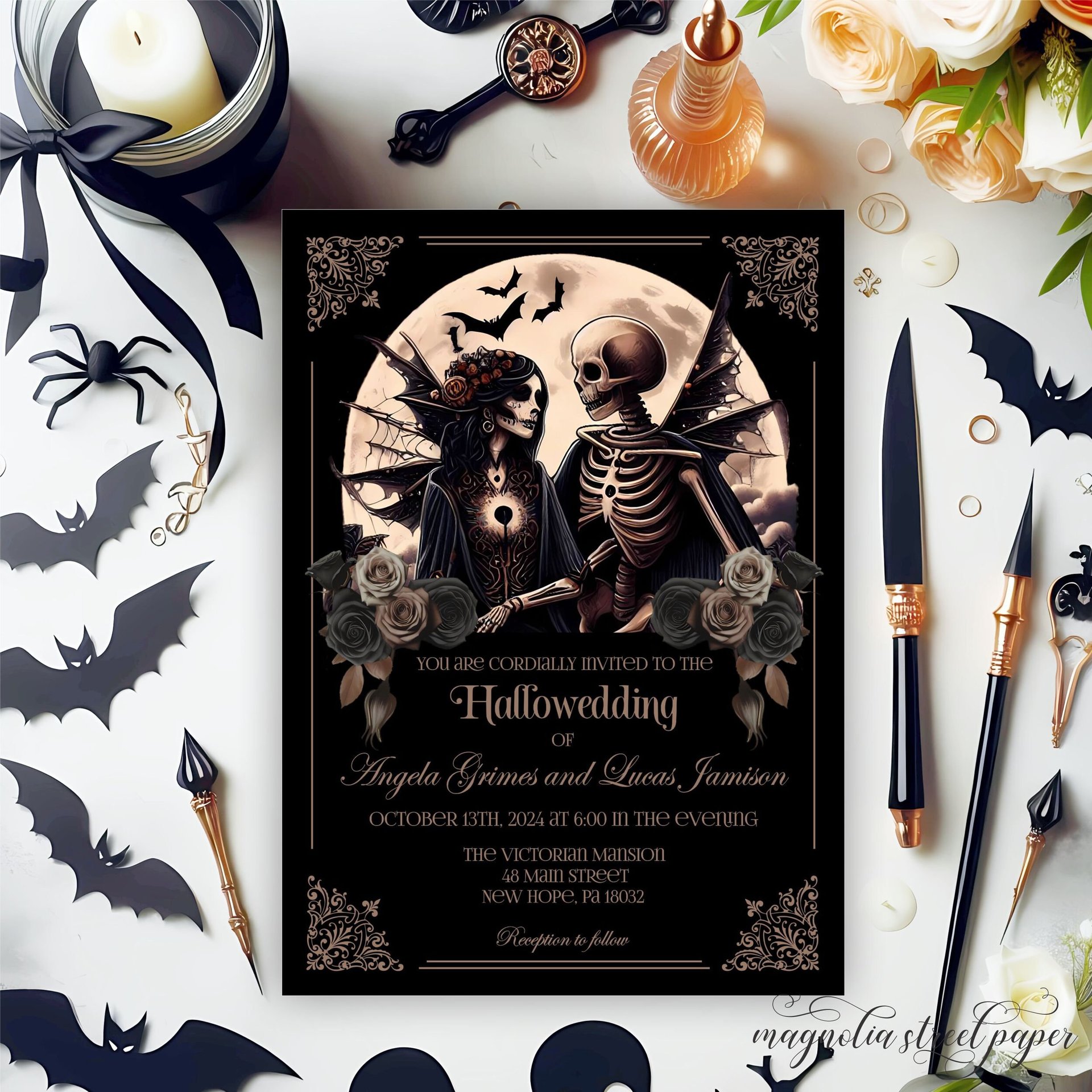 Halloween Goth Wedding Invitation, The Lovers Tarot Card Wedding Suite