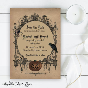 Halloween Goth Save the Date Invitation, Vintage Wedding Announcement