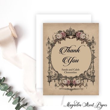 Printed Elegant Vintage Goth Thank You Cards, Gothic Note Cards
