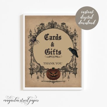 Cards and Gifts Sign, Printable Halloween Gothic Wedding Sign