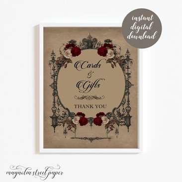 Cards and Gifts Sign, Printable Halloween Gothic Wedding Sign