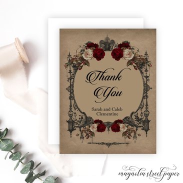 Vintage Gothic Thank You Cards, Wedding or Shower Note Cards