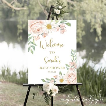 Blush Floral Spring Baby Shower Welcome Sign