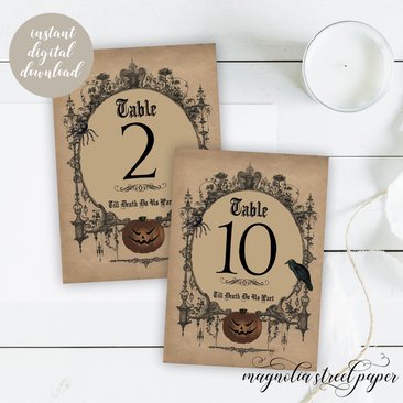 Halloween Gothic Table Numbers, Printable Tables 1 - 30