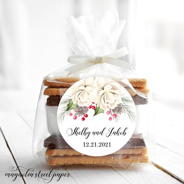 Winter Pine and Floral Wedding Thank You or Favor Stickers