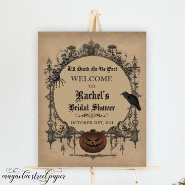 Halloween Gothic Bridal Shower Welcome Sign, Spooky Vintage Halloween