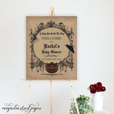 Halloween Gothic Baby Shower Welcome Sign, Spooky Vintage Halloween