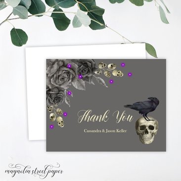 Halloween Wedding Thank You Cards, Printed Goth Note Cards