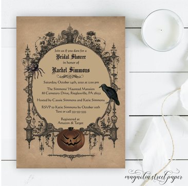 Halloween Gothic Bridal Shower Invitation, Spooky Goth Shower