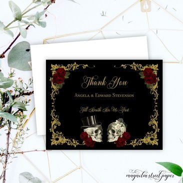 Halloween Gothic Thank You Cards, Printed Skull Note Cards