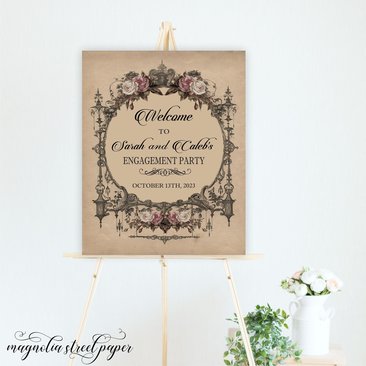 Victorian Engagement Party Welcome Sign, Vintage Goth Wedding