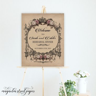 Gothic Rehearsal Dinner Welcome Sign, Vintage Goth The Night Before