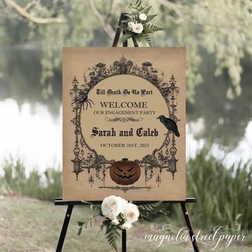 Halloween Gothic Engagement Party Welcome Sign, Printable Signage