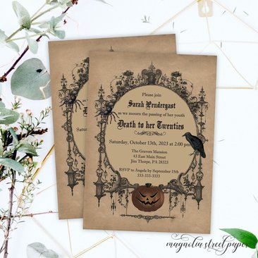 Death to Youth Birthday Party Invitation, Halloween Gothic Spooky Invite