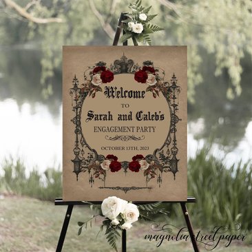 Elegant Vintage Goth Engagement Party Welcome Sign