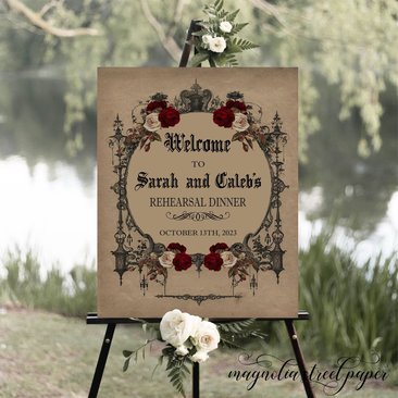 Elegant Vintage Goth Rehearsal Dinner Party Welcome Sign