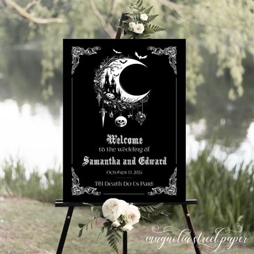 Halloween Gothic Wedding Welcome Sign, Printable Vintage Goth Signage