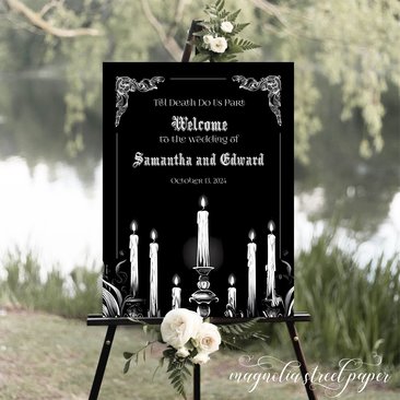 Halloween Gothic Wedding Welcome Sign, Printable Spooky Candelabra Reception Signage