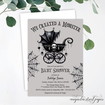 Halloween Goth Baby Shower Invitation, We Created A Monster