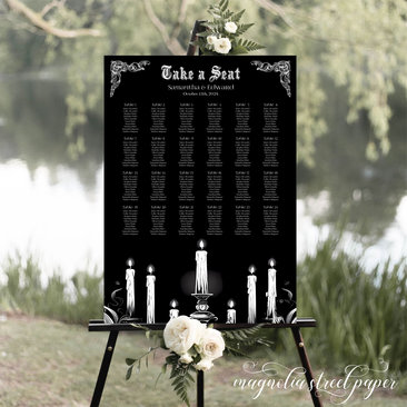 Printable Halloween Gothic Seating Chart Sign, Spooky Candelabra Table Seating